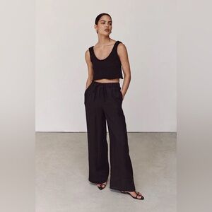 DISSH SIZE 4 S black wide leg 100% linen GINA PANTS TROUSERS ELASTIC WAIST